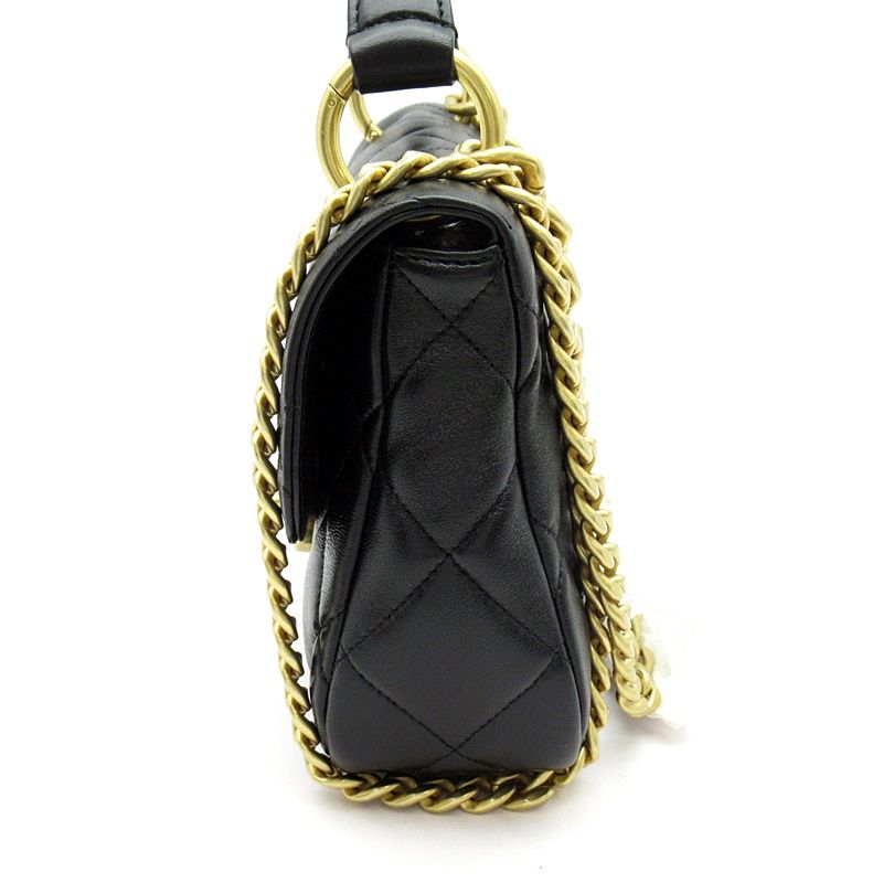 Chanel Quilted Top Handle Flap Bag Lambskin Handbag Black
