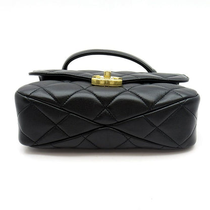 Chanel Quilted Top Handle Flap Bag Lambskin Handbag Black