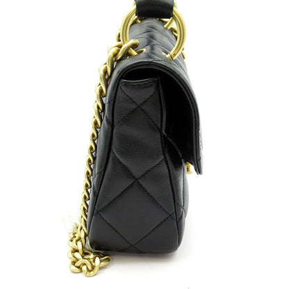 Chanel Quilted Top Handle Flap Bag Lambskin Handbag Black