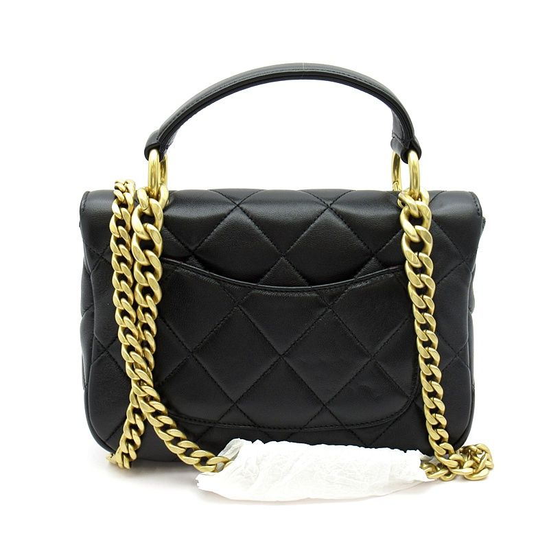 Chanel Quilted Top Handle Flap Bag Lambskin Handbag Black
