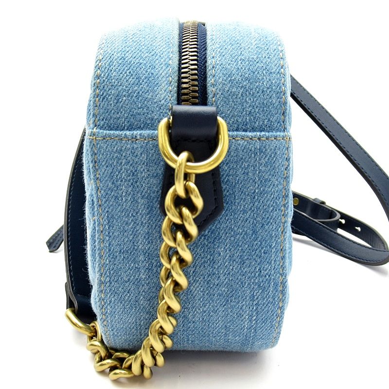Gucci GG Marmont Quilted Small Camera Bag Denim Leather Blue
