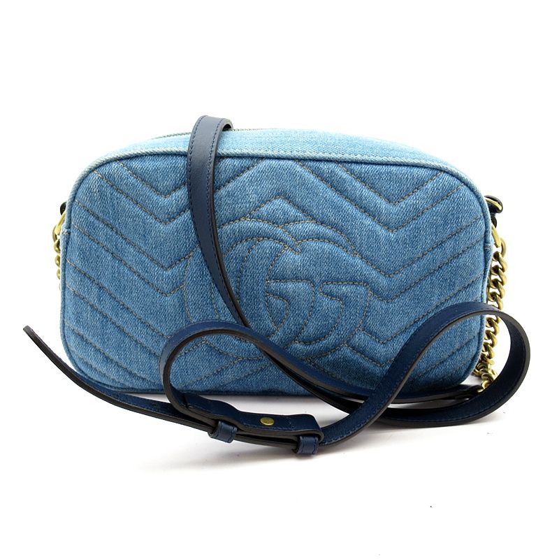 Gucci GG Marmont Quilted Small Camera Bag Denim Leather Blue