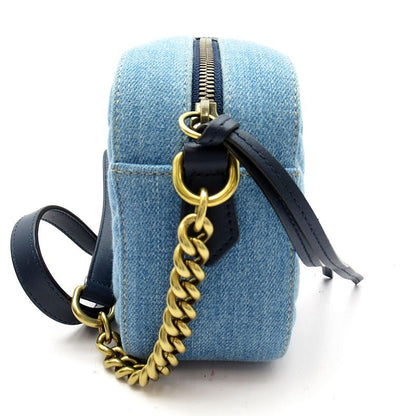Gucci GG Marmont Quilted Small Camera Bag Denim Leather Blue