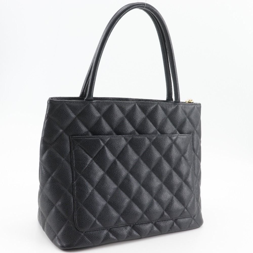 Chanel Medallion Tote CC Logo Quilted Caviar Leather Black