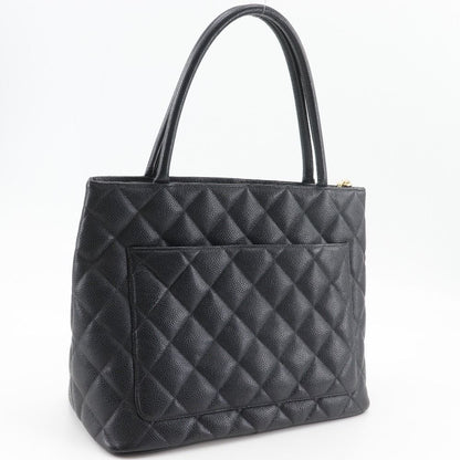 Chanel Medallion Tote CC Logo Quilted Caviar Leather Black
