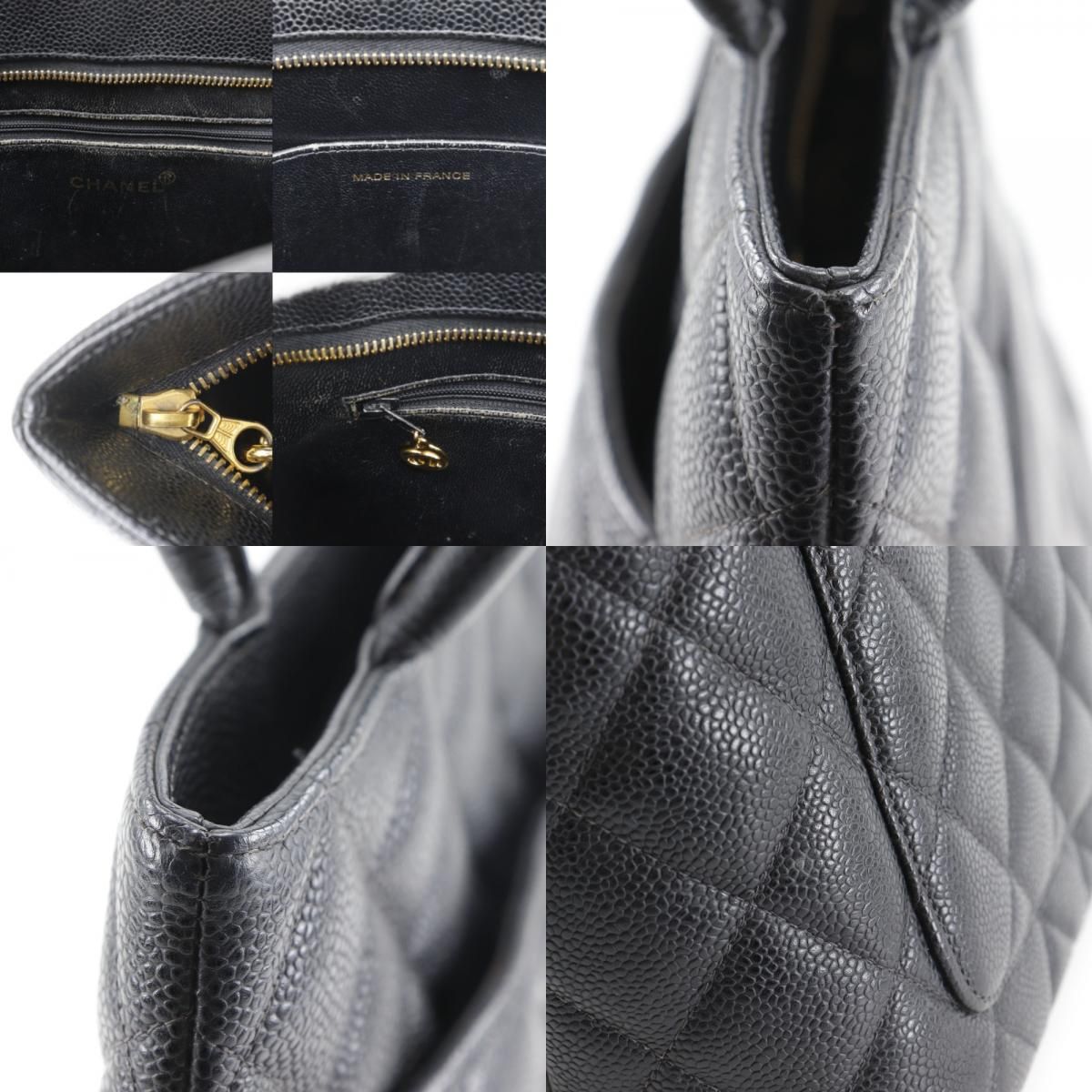 Chanel Medallion Tote CC Logo Quilted Caviar Leather Black