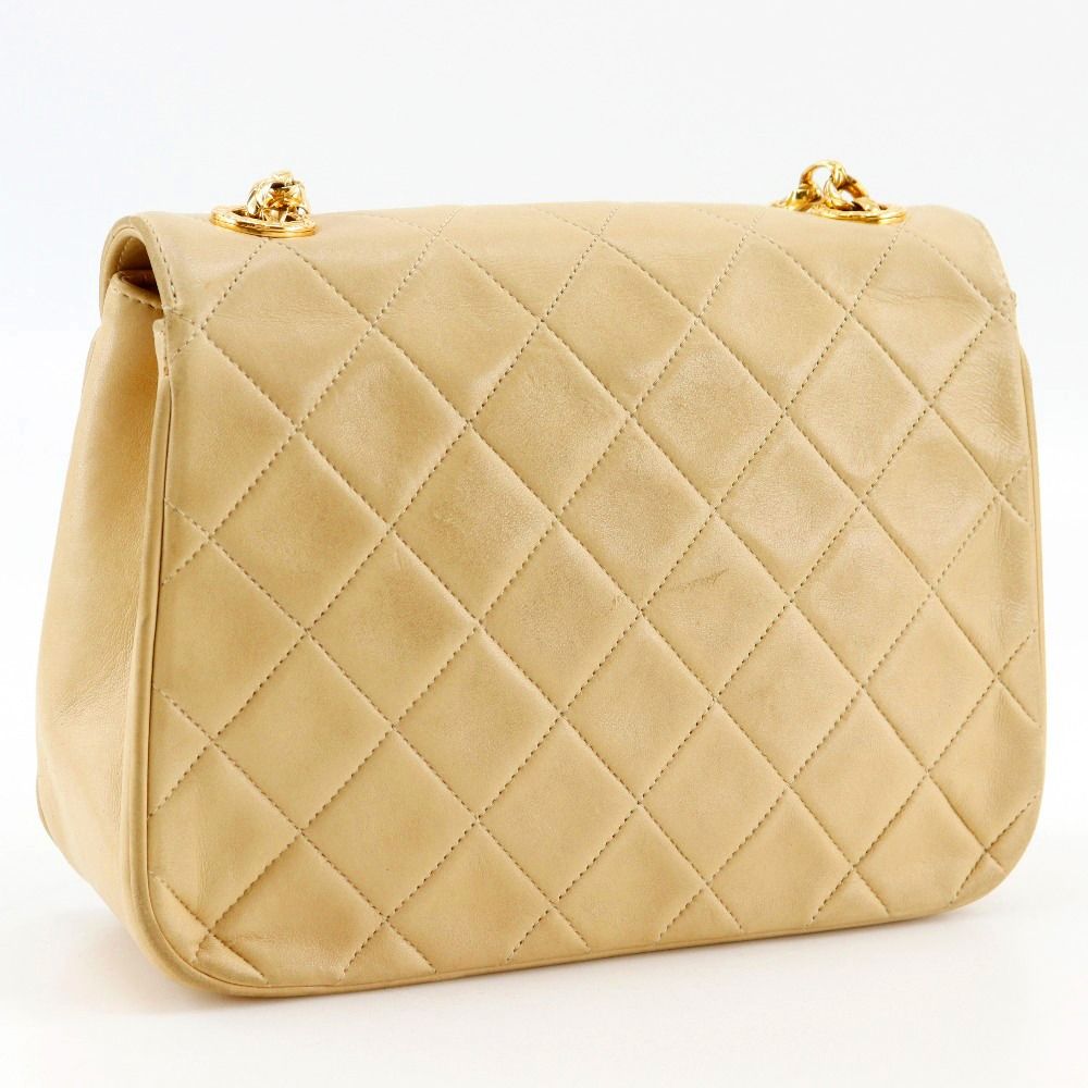 Chanel Chain Shoulder Quilted Lambskin Beige Bag
