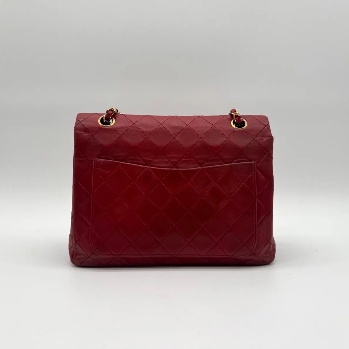 Chanel Shoulder Bag Quilted Turnlock CC Logo Gold Chain Red Leather Double Flap — view 2
