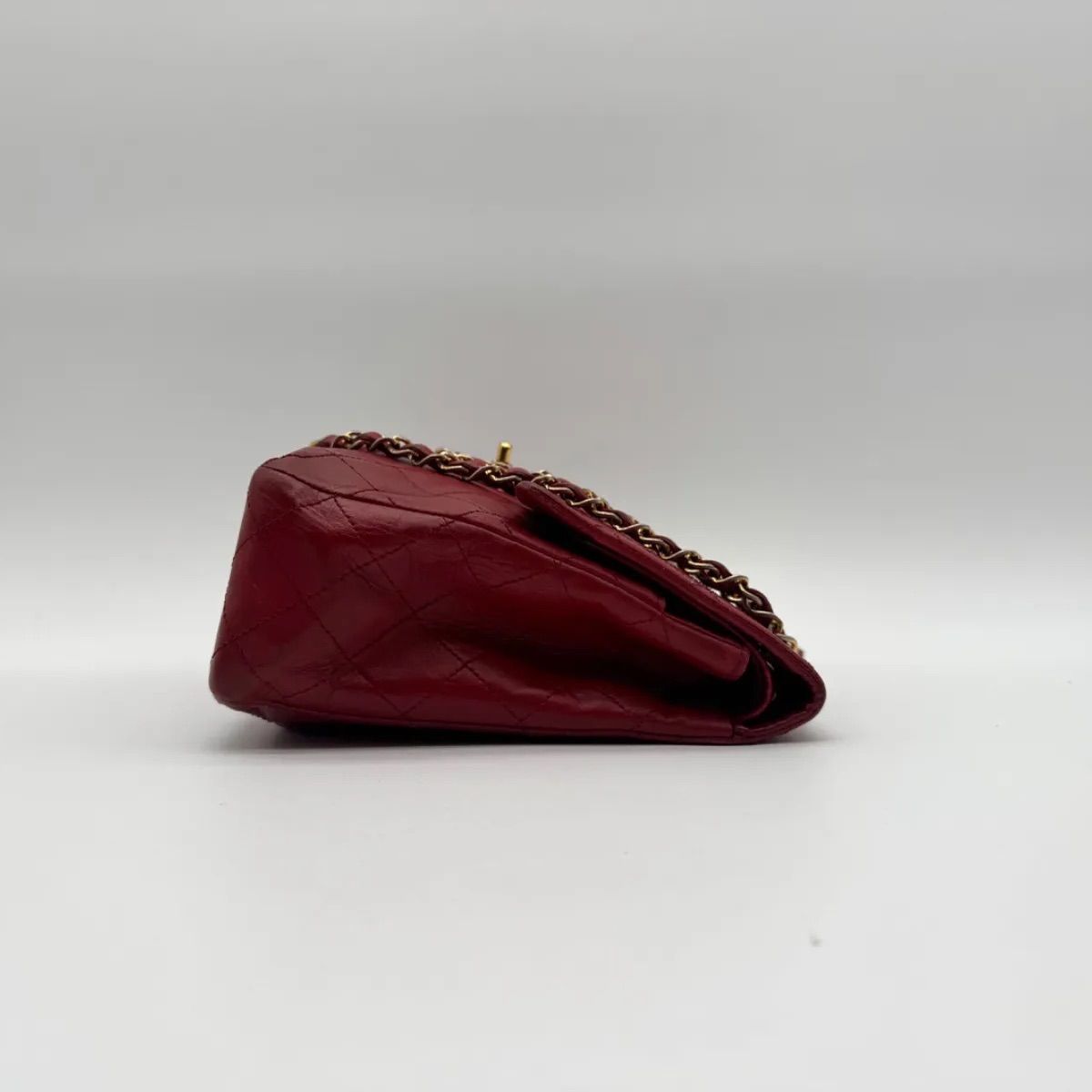 Chanel Shoulder Bag Quilted Turnlock CC Logo Gold Chain Red Leather Double Flap — view 3
