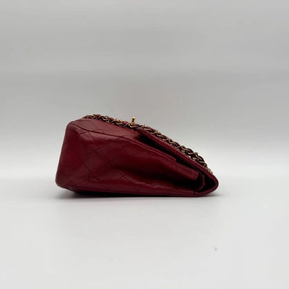 Chanel Shoulder Bag Quilted Turnlock CC Logo Gold Chain Red Leather Double Flap — view 3