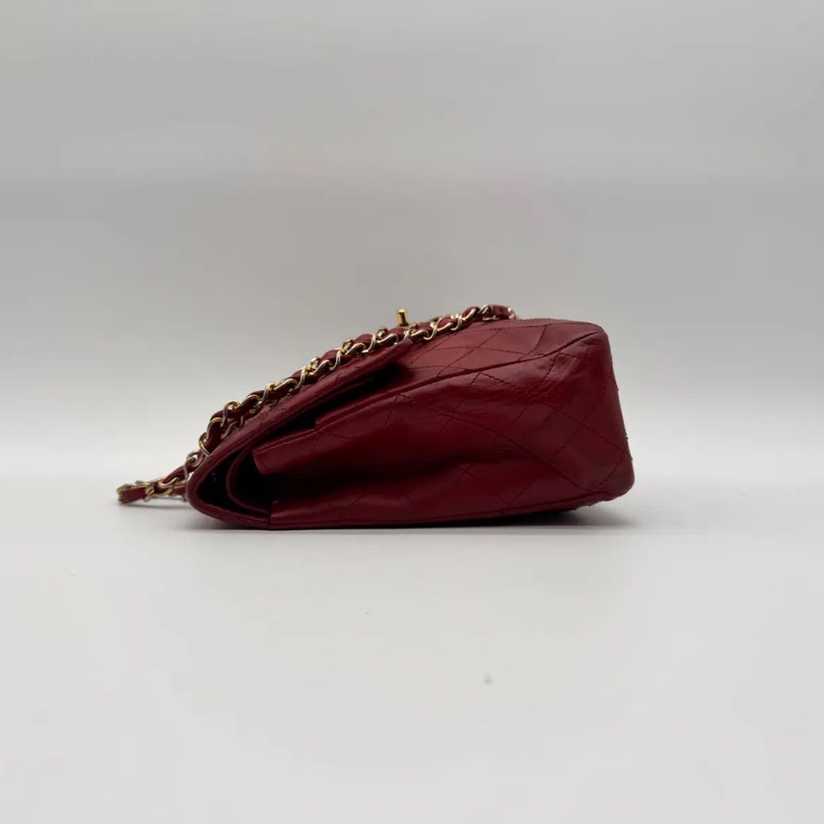 Chanel Shoulder Bag Quilted Turnlock CC Logo Gold Chain Red Leather Double Flap — view 4