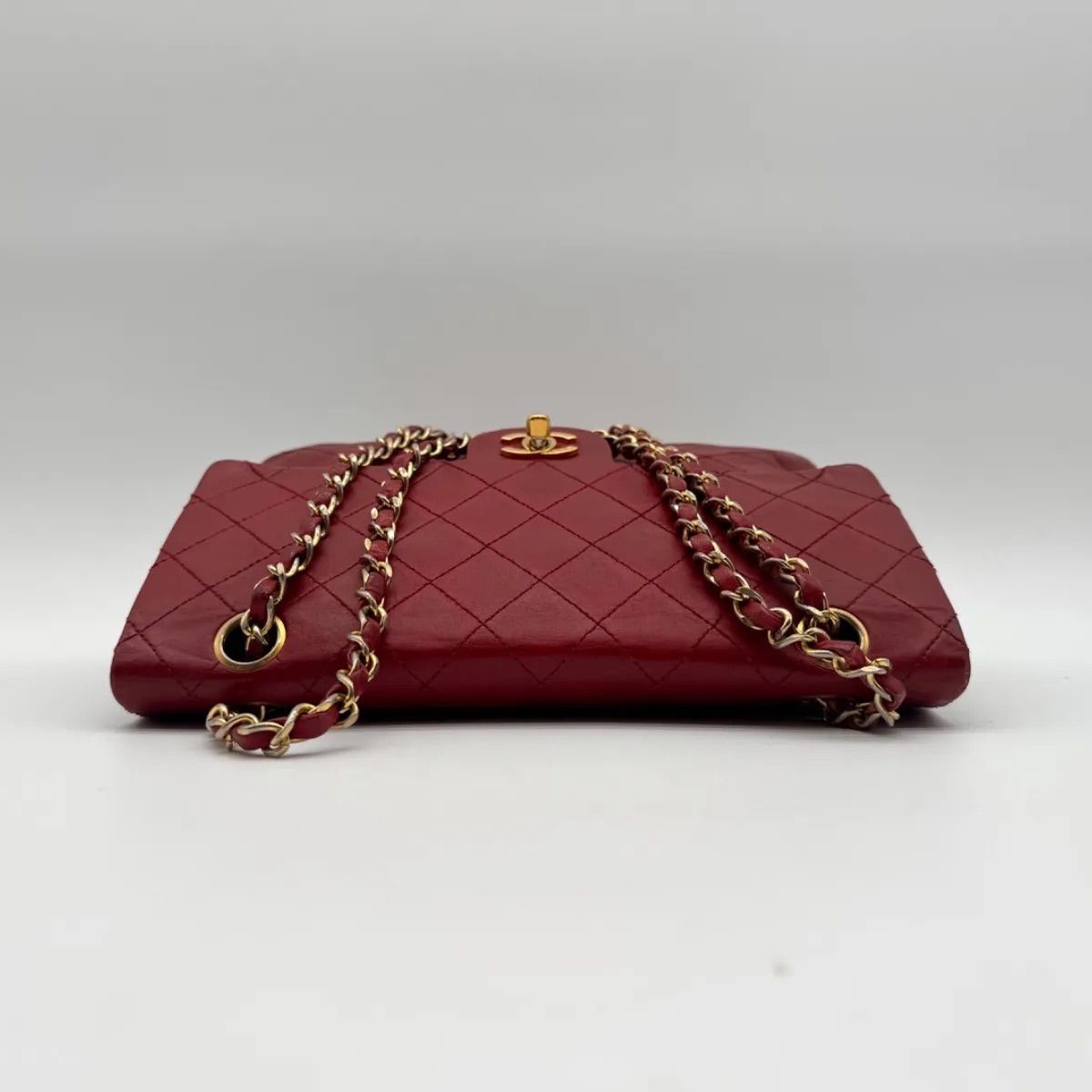 Chanel Shoulder Bag Quilted Turnlock CC Logo Gold Chain Red Leather Double Flap — view 5