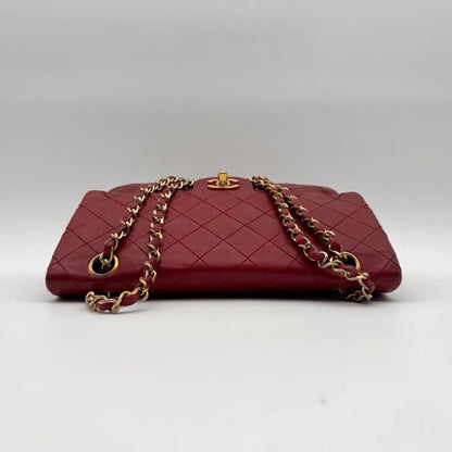 Chanel Shoulder Bag Quilted Turnlock CC Logo Gold Chain Red Leather Double Flap — view 5