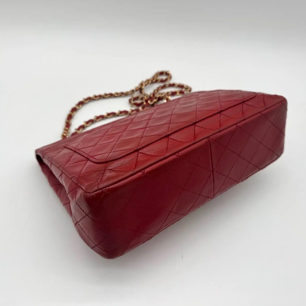 Chanel Shoulder Bag Quilted Turnlock CC Logo Gold Chain Red Leather Double Flap — view 8
