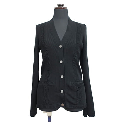 Chanel Ten 38 Black CC Logo Button Cotton Long Sleeve Cardigan