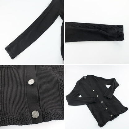 Chanel Ten 38 Black CC Logo Button Cotton Long Sleeve Cardigan