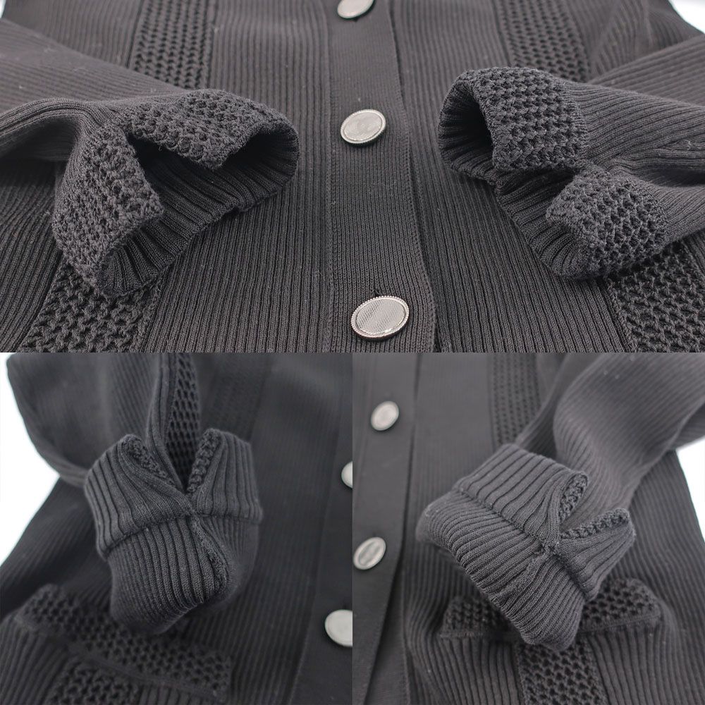 Chanel Ten 38 Black CC Logo Button Cotton Long Sleeve Cardigan