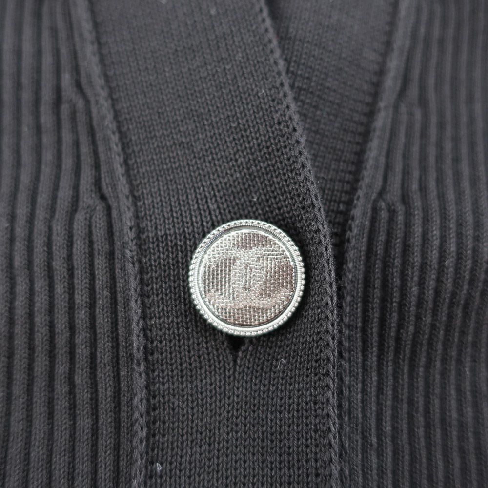 Chanel Ten 38 Black CC Logo Button Cotton Long Sleeve Cardigan