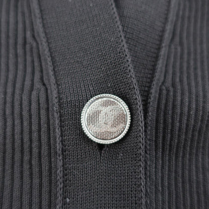 Chanel Ten 38 Black CC Logo Button Cotton Long Sleeve Cardigan