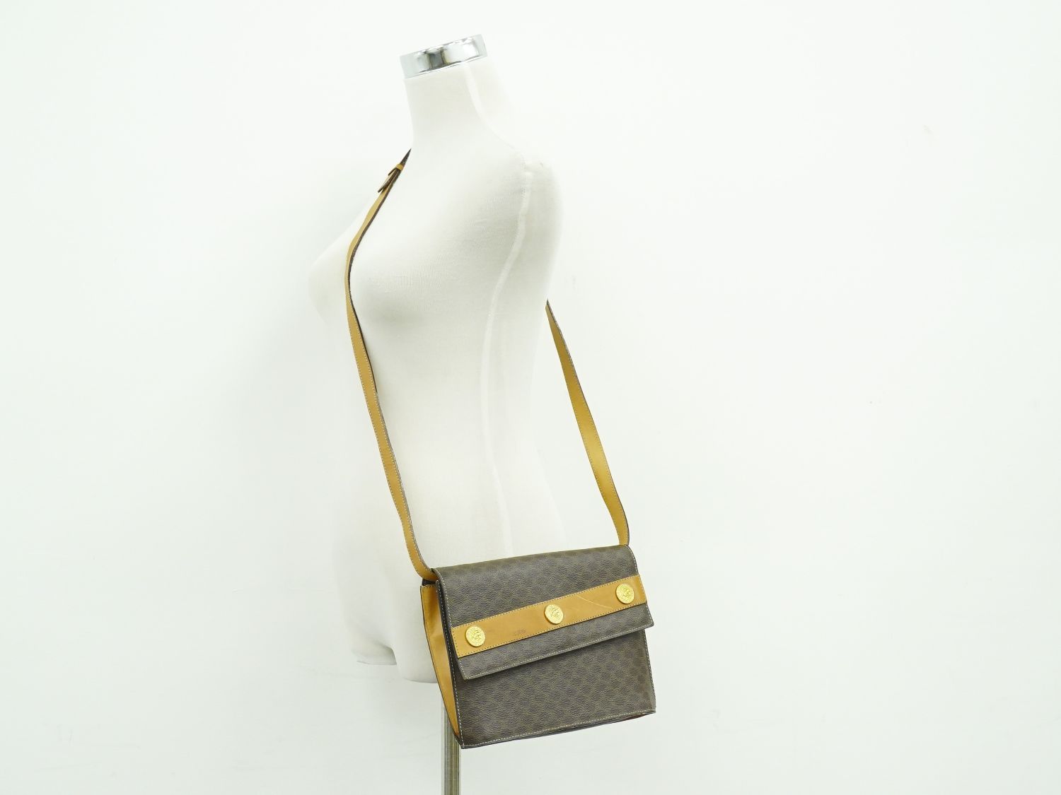Celine Macadam Medal Motif Shoulder Bag Pochette Brown