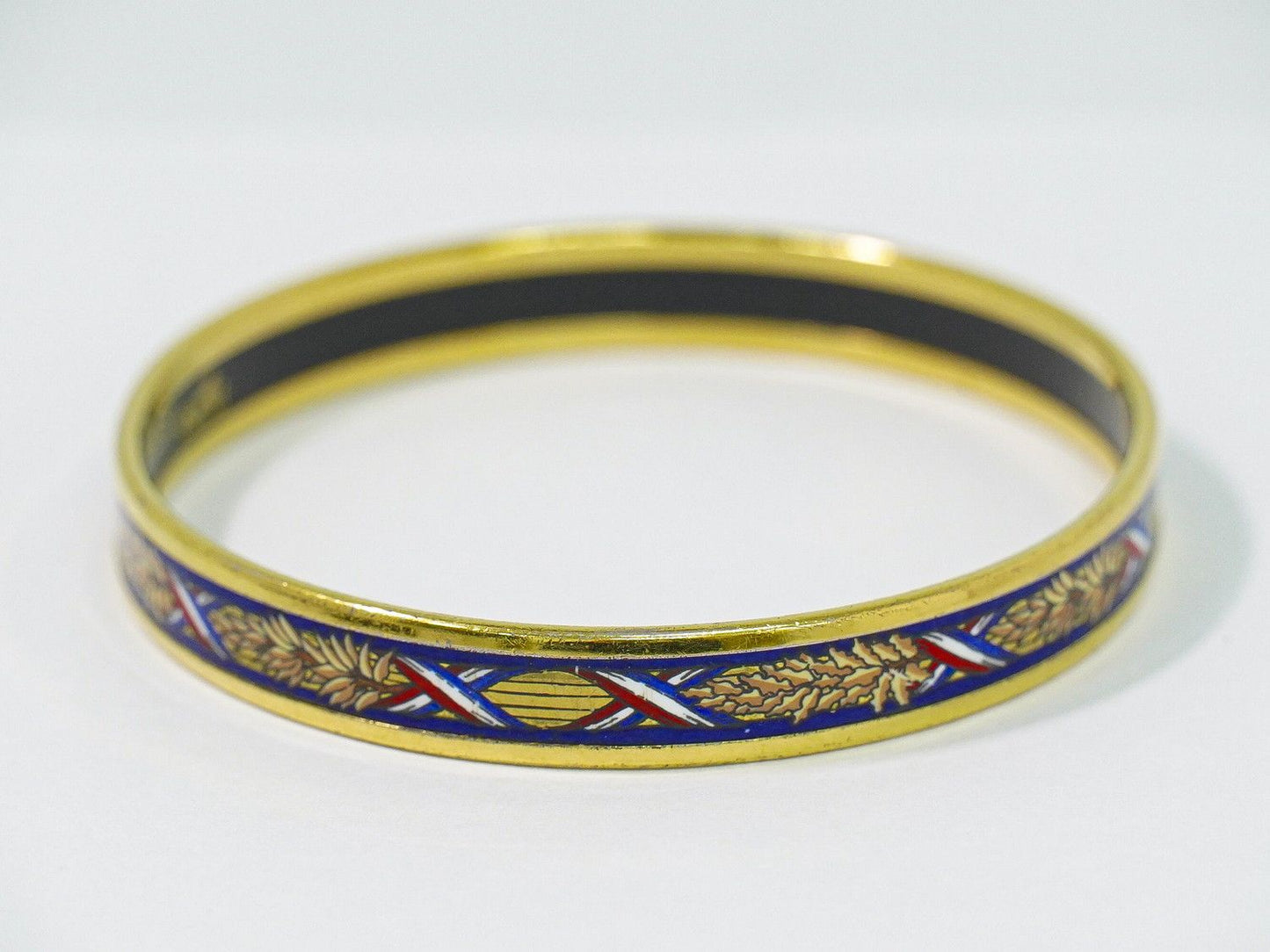 Hermes Enamel PM Bangle Bracelet Cloisonne Gold Plated Multicolor Email