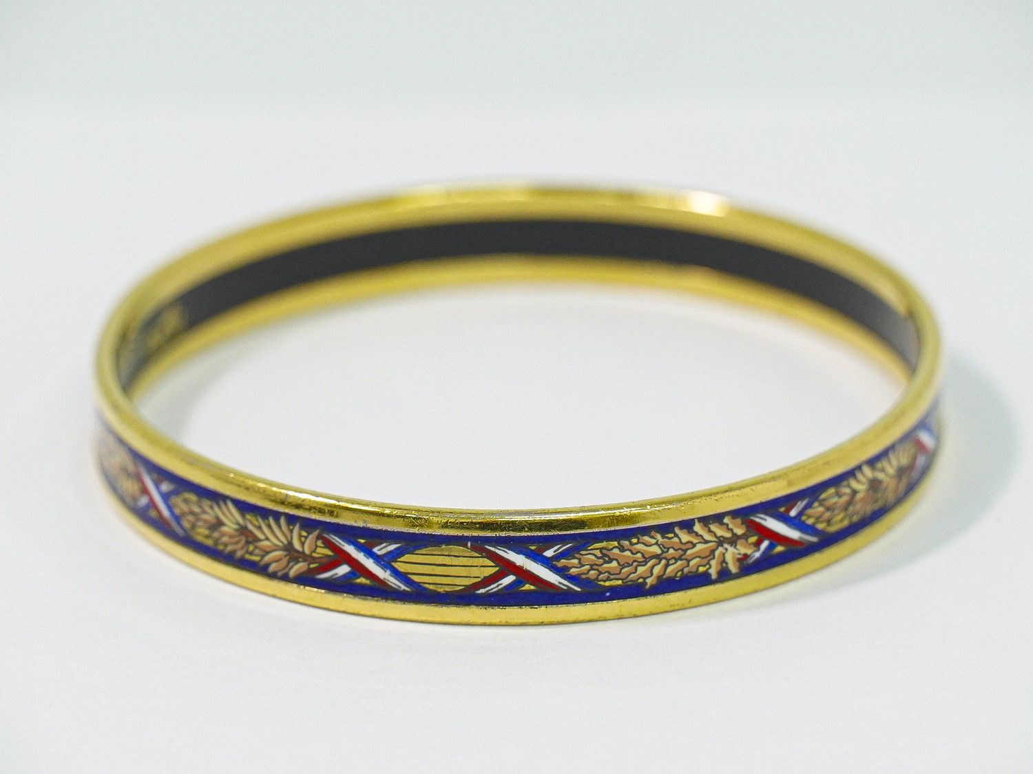 Hermes Enamel PM Bangle Bracelet Cloisonne Gold Plated Multicolor Email