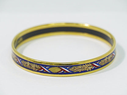 Hermes Enamel PM Bangle Bracelet Cloisonne Gold Plated Multicolor Email