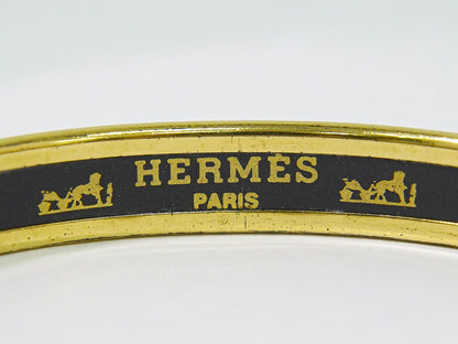 Hermes Enamel PM Bangle Bracelet Cloisonne Gold Plated Multicolor Email