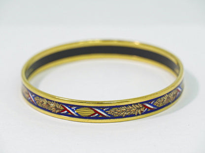 Hermes Enamel PM Bangle Bracelet Cloisonne Gold Plated Multicolor Email