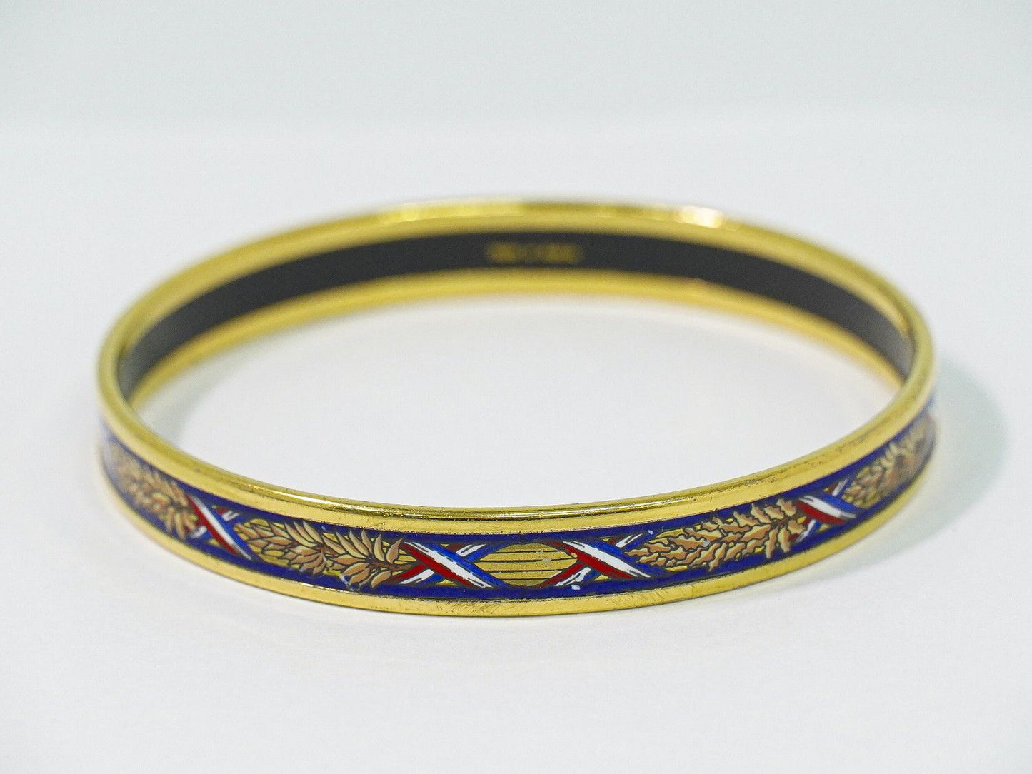 Hermes Enamel PM Bangle Bracelet Cloisonne Gold Plated Multicolor Email