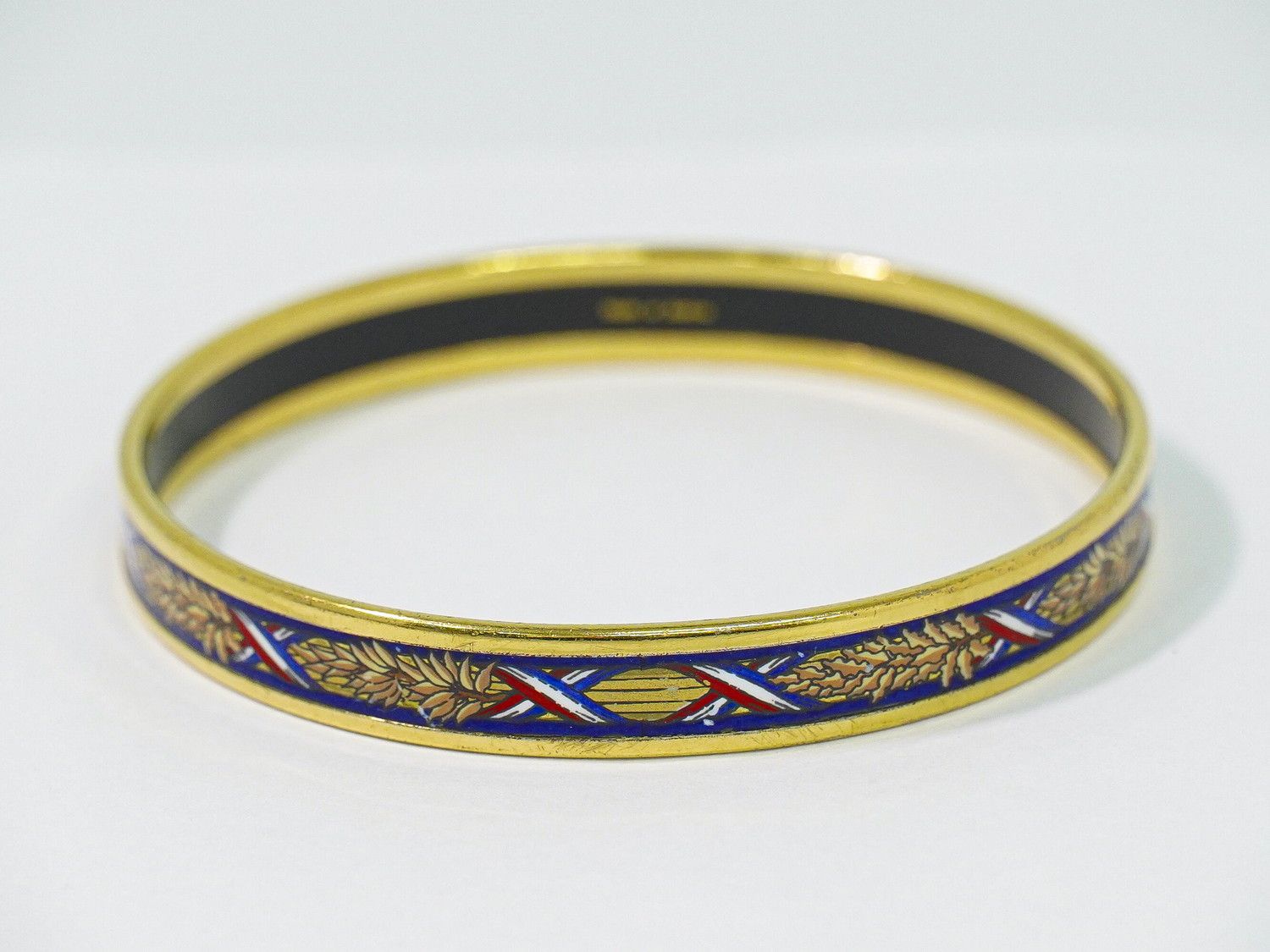 Hermes Enamel PM Bangle Bracelet Cloisonne Gold Plated Multicolor Email