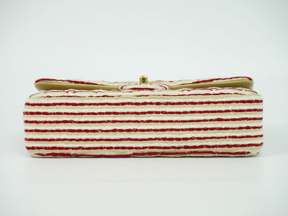 Chanel Coco Sailor Quilted Double Flap Chain Shoulder Bag Canvas Red Beige White