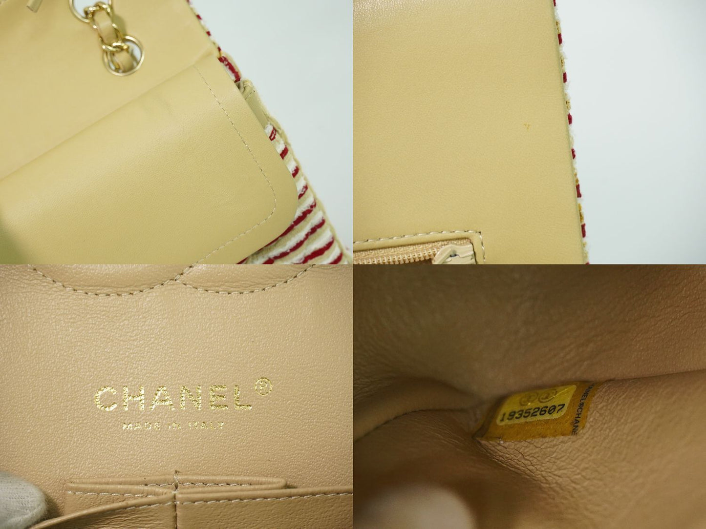 Chanel Coco Sailor Quilted Double Flap Chain Shoulder Bag Canvas Red Beige White