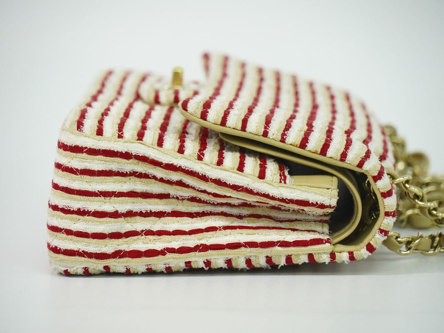 Chanel Coco Sailor Quilted Double Flap Chain Shoulder Bag Canvas Red Beige White