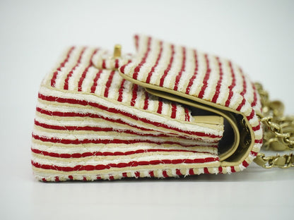 Chanel Coco Sailor Quilted Double Flap Chain Shoulder Bag Canvas Red Beige White