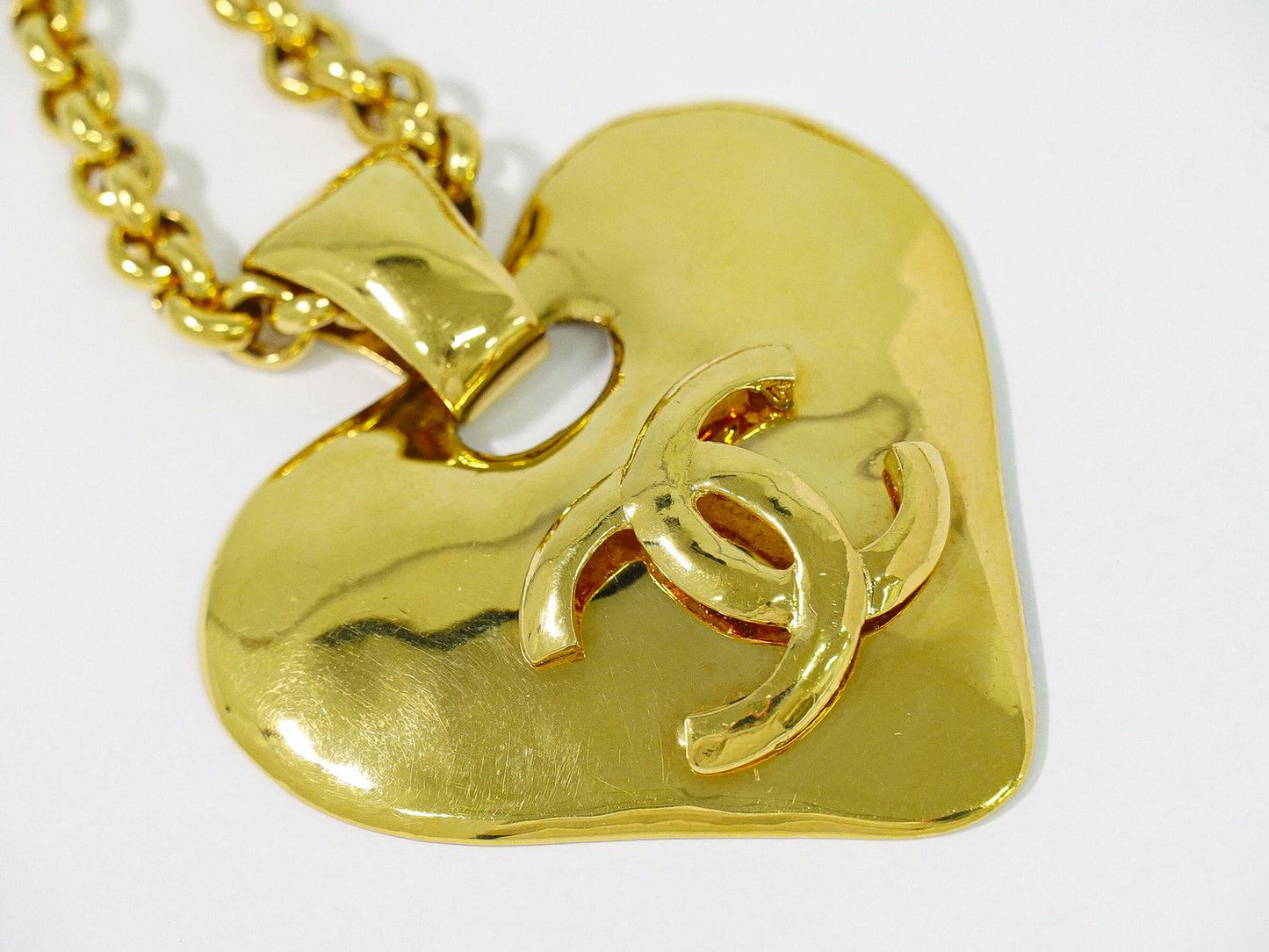 Chanel CC Logo Heart Motif Long Necklace Pendant Gold Plated