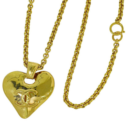 Chanel CC Logo Heart Motif Long Necklace Pendant Gold Plated