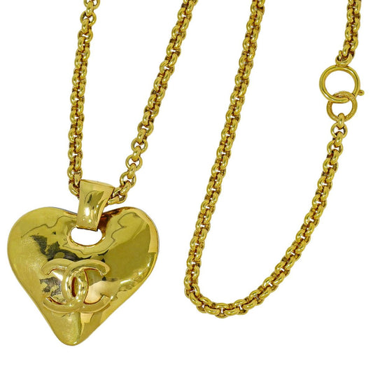 Chanel CC Logo Heart Motif Long Necklace Pendant Gold Plated