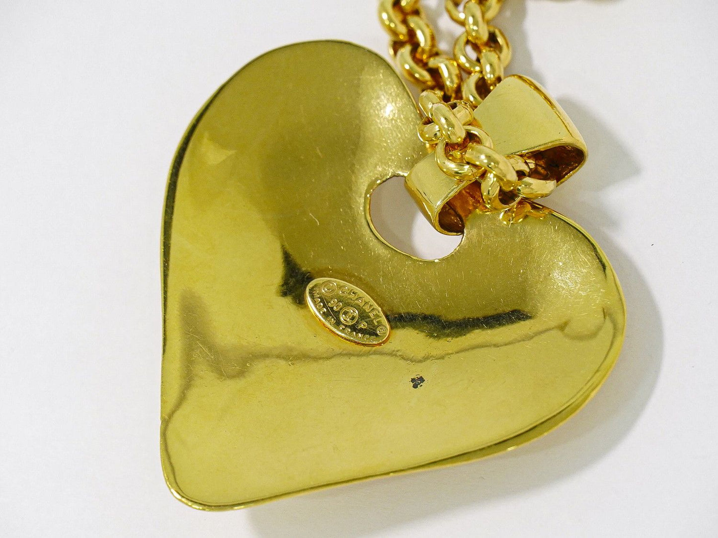 Chanel CC Logo Heart Motif Long Necklace Pendant Gold Plated