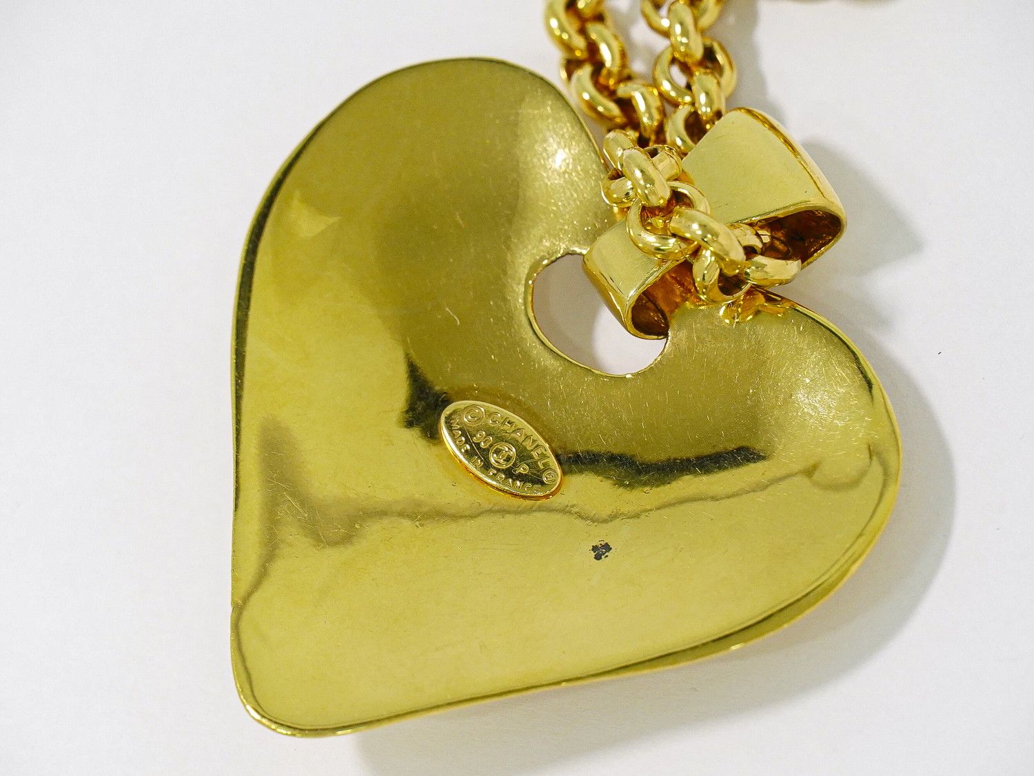 Chanel CC Logo Heart Motif Long Necklace Pendant Gold Plated