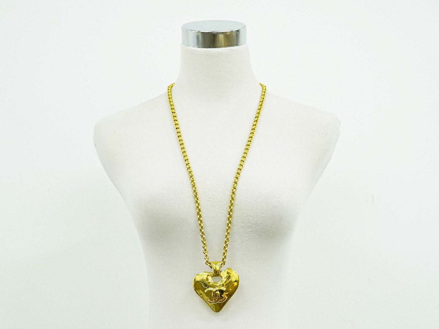 Chanel CC Logo Heart Motif Long Necklace Pendant Gold Plated