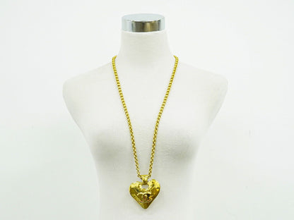 Chanel CC Logo Heart Motif Long Necklace Pendant Gold Plated