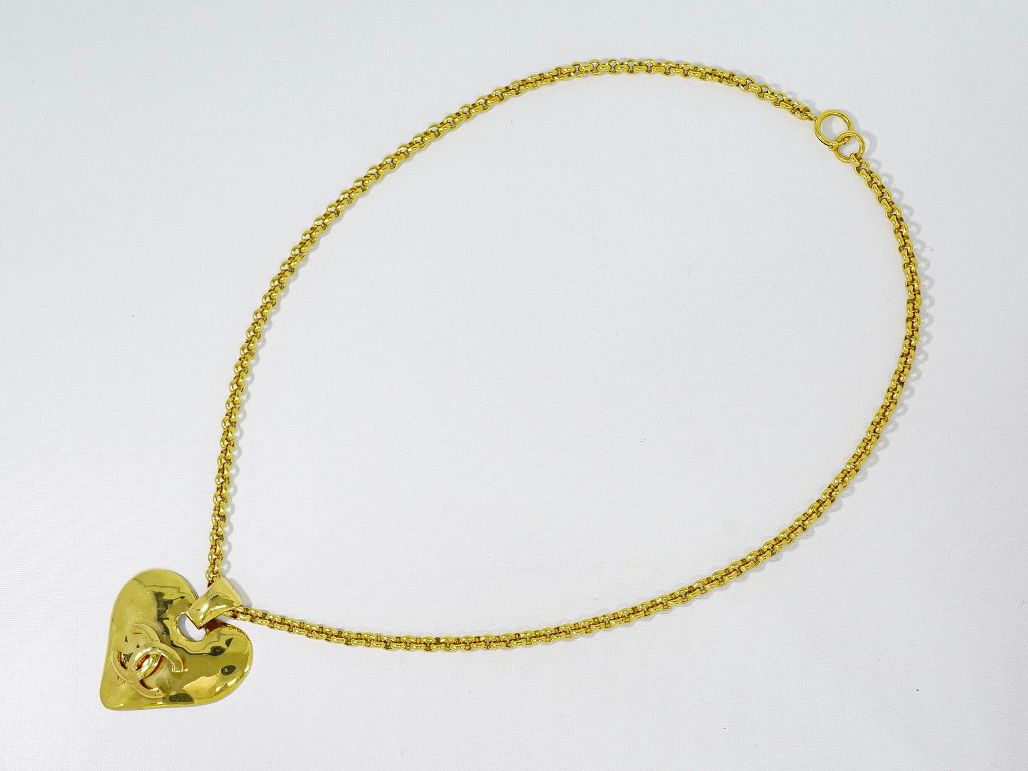 Chanel CC Logo Heart Motif Long Necklace Pendant Gold Plated