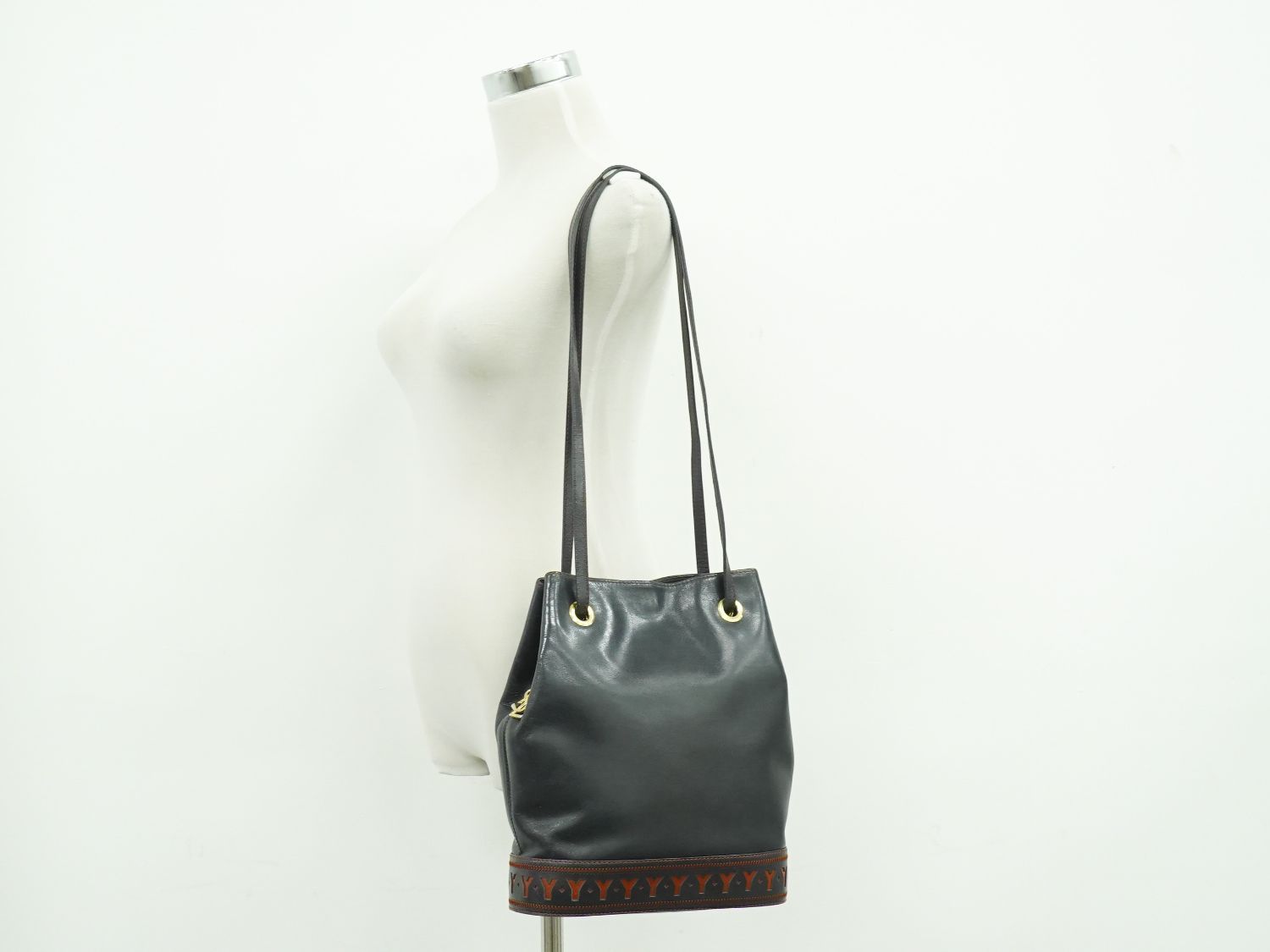 Saint Laurent Yves YSL Leather Shoulder Bag Black