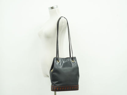 Saint Laurent Yves YSL Leather Shoulder Bag Black