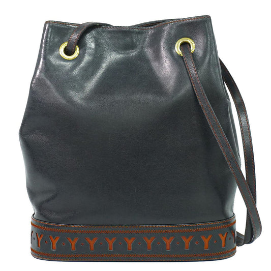 Saint Laurent Yves YSL Leather Shoulder Bag Black