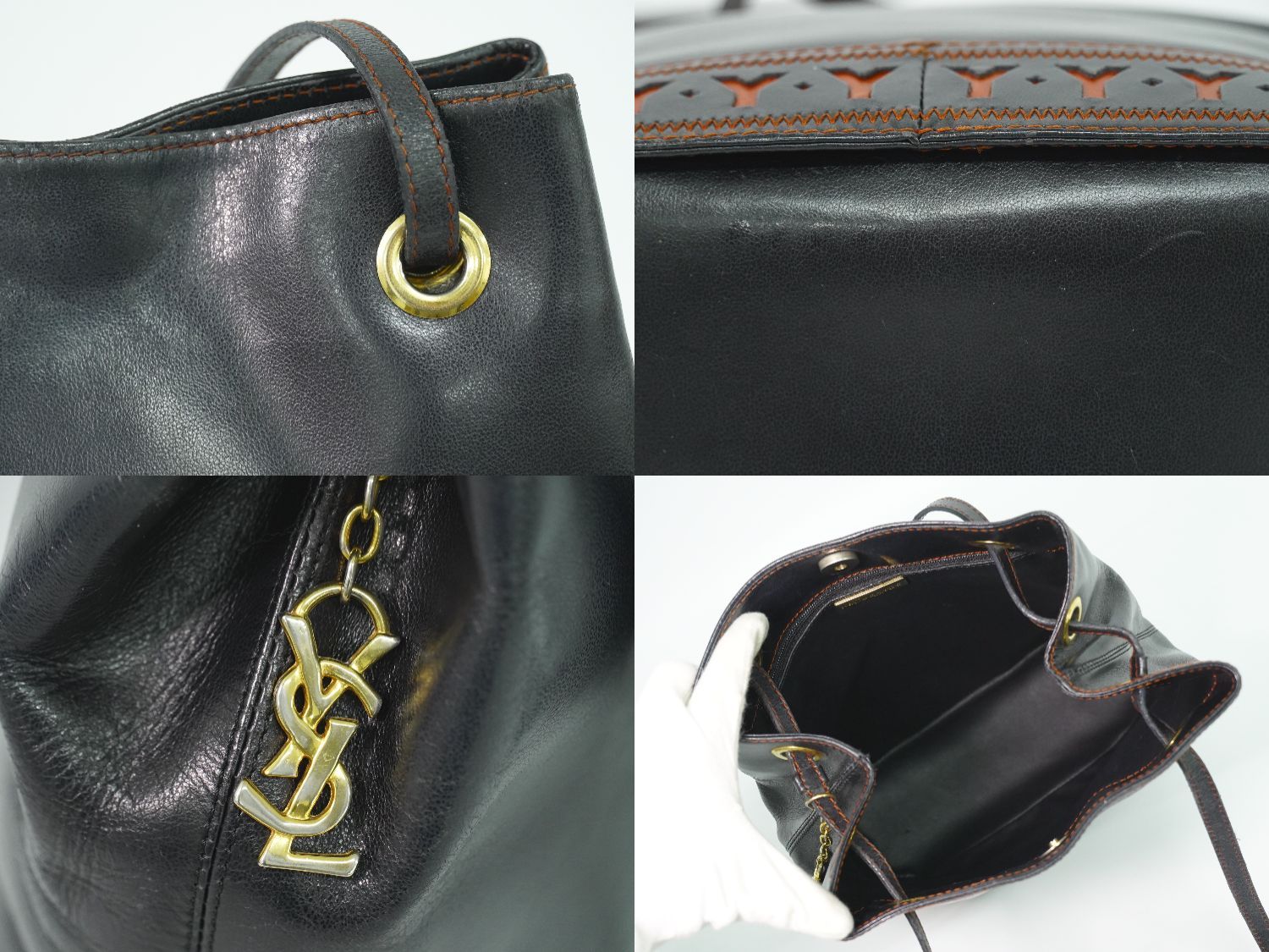Saint Laurent Yves YSL Leather Shoulder Bag Black