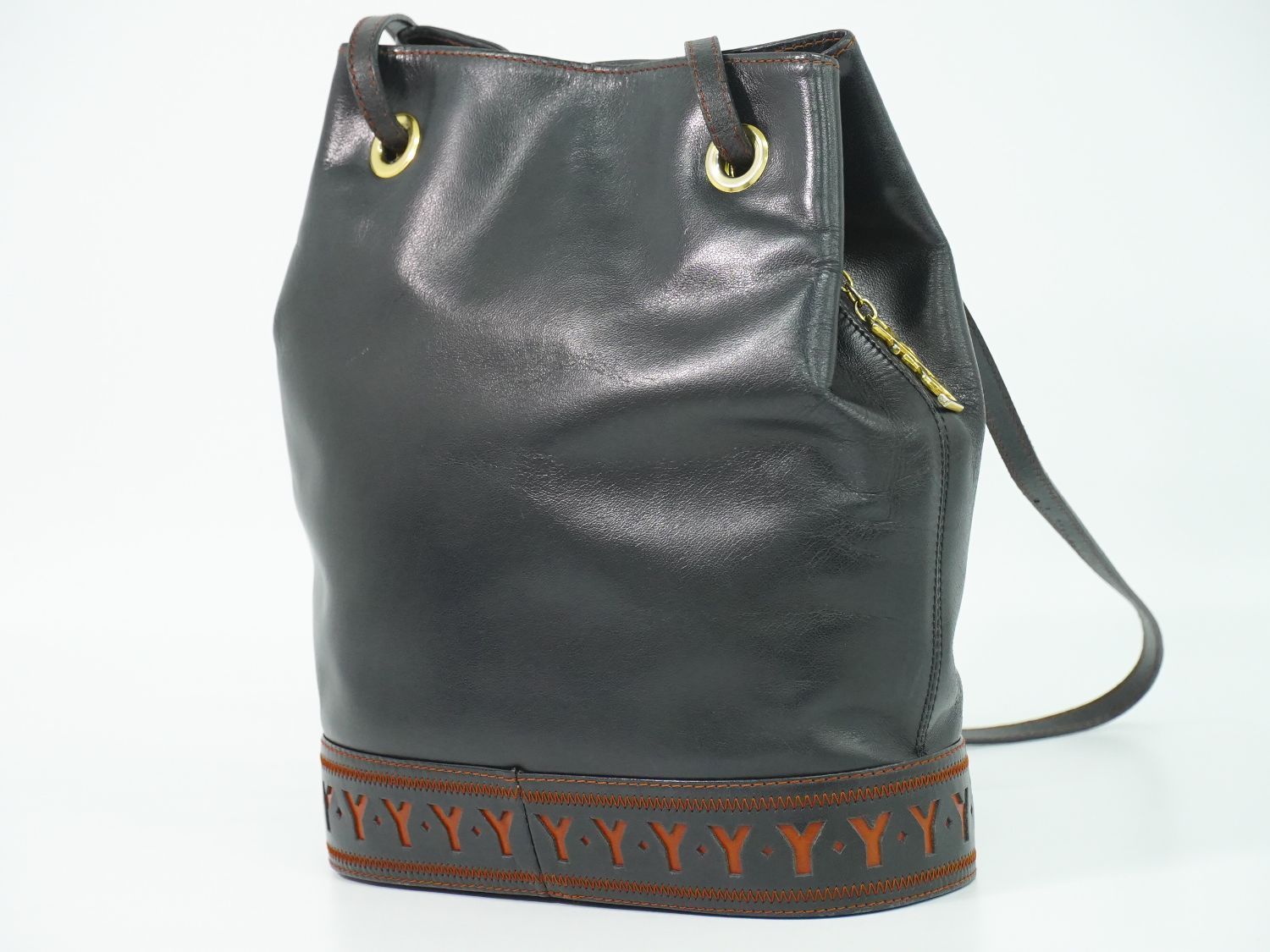 Saint Laurent Yves YSL Leather Shoulder Bag Black
