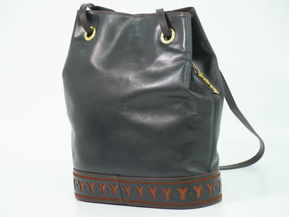Saint Laurent Yves YSL Leather Shoulder Bag Black