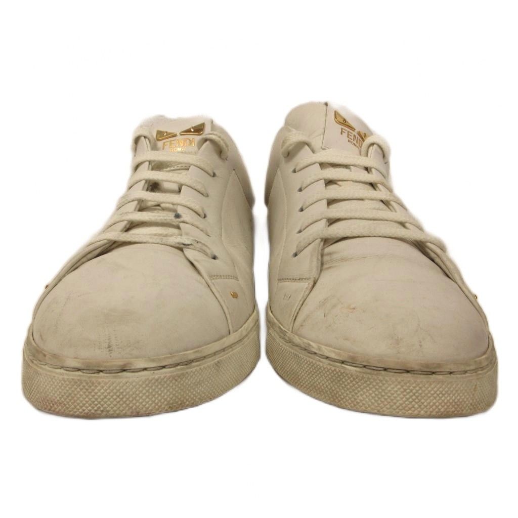 Fendi Monster Star Patch Low Cut Sneakers Shoes Leather 9 White